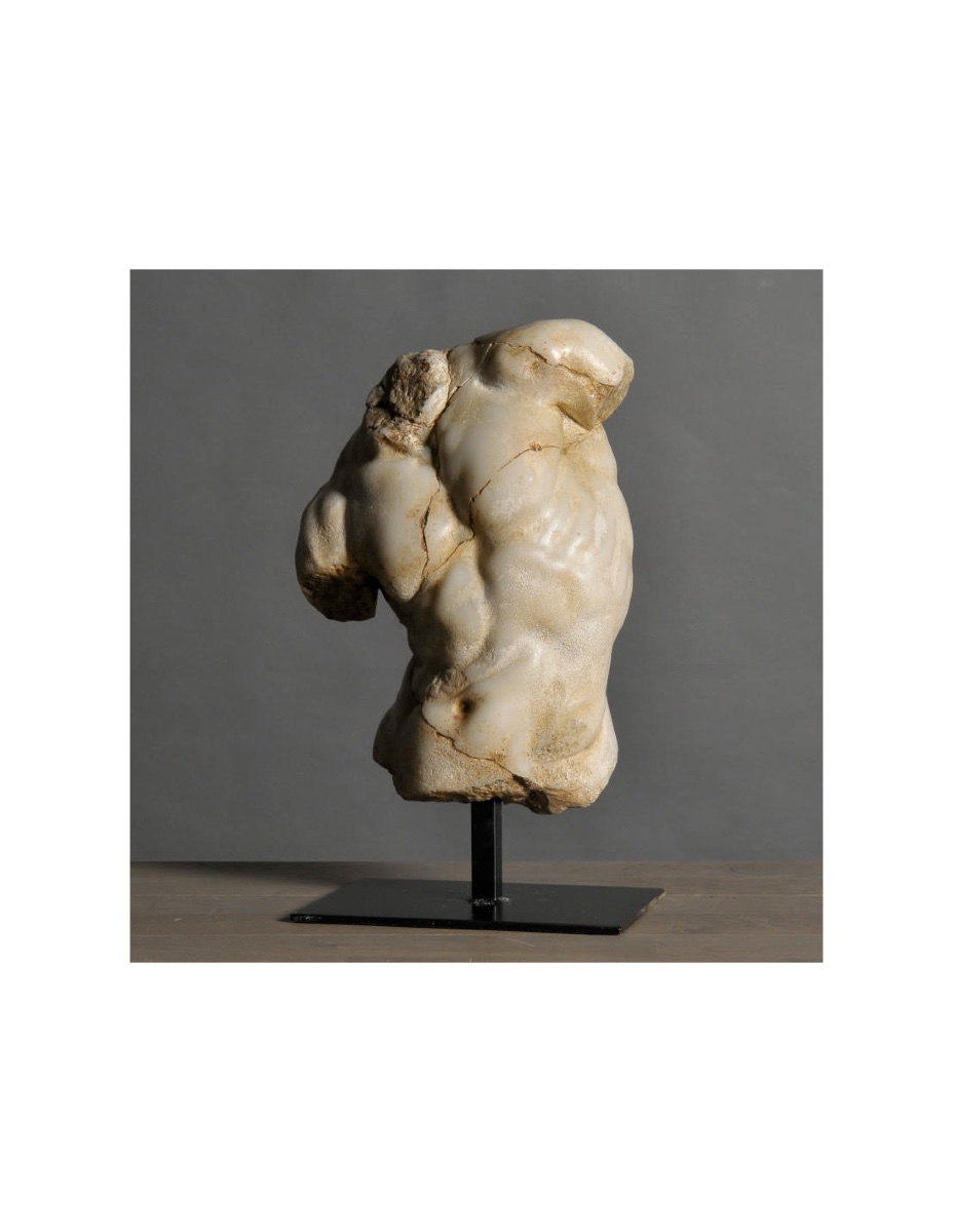 Black Apollo Torso Sculpture, Small Size, Resin And Metal Base.-photo-2