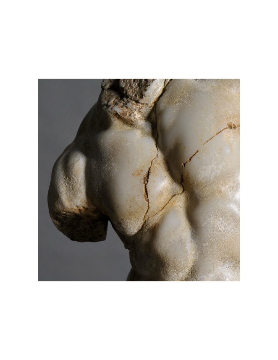 Black Apollo Torso Sculpture, Small Size, Resin And Metal Base.-photo-4