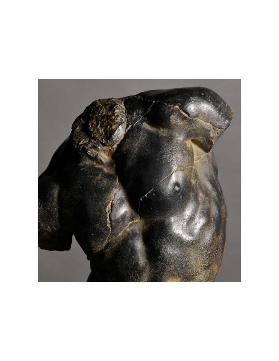 Sculpture De Torse D’apollon Noir, Petite Taille, En Résine Et Socle En Métal.-photo-2