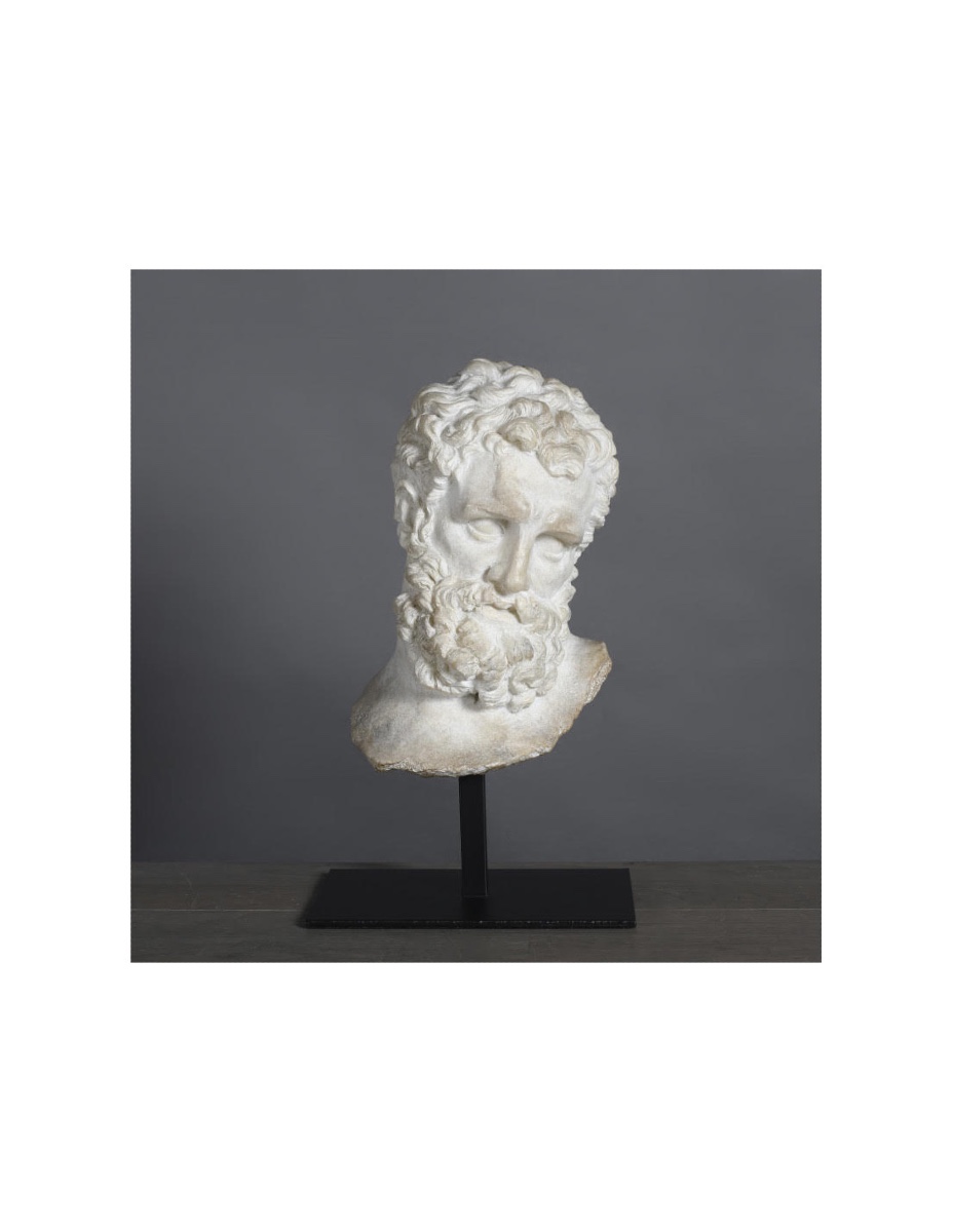 Small Hercules Head Sculpture In Resin With Metal Base.-photo-1