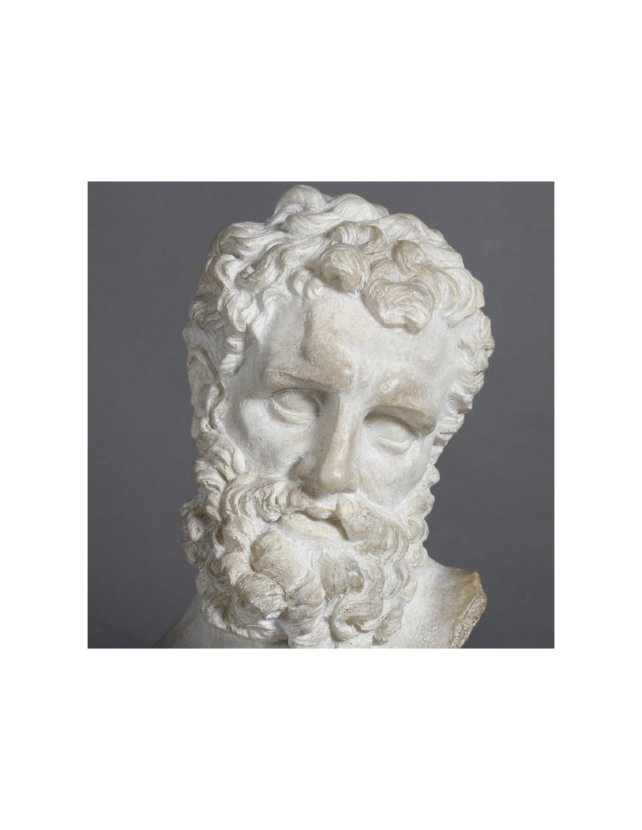 Small Hercules Head Sculpture In Resin With Metal Base.-photo-3