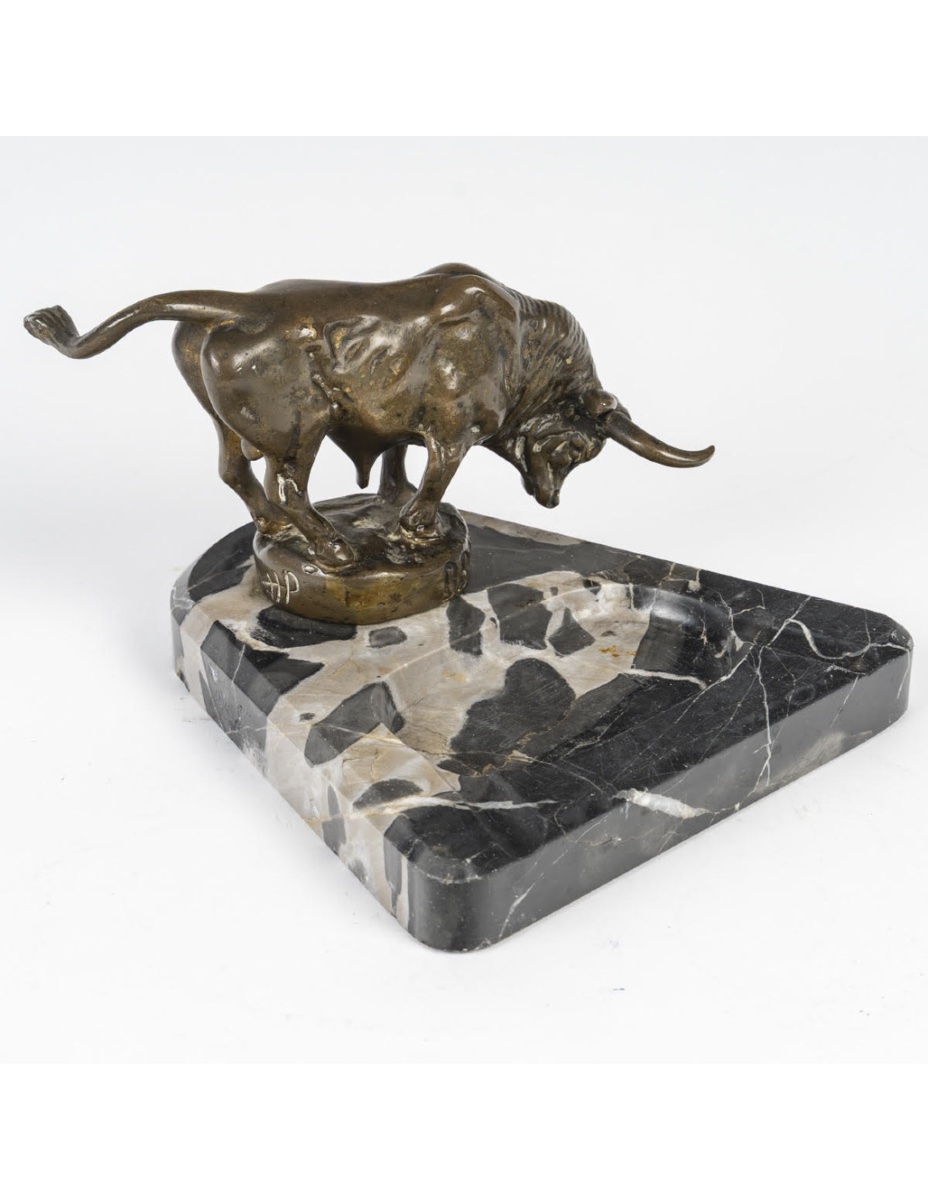 Early 20th Century Ashtray In Patinated Bronze And Marble.-photo-3
