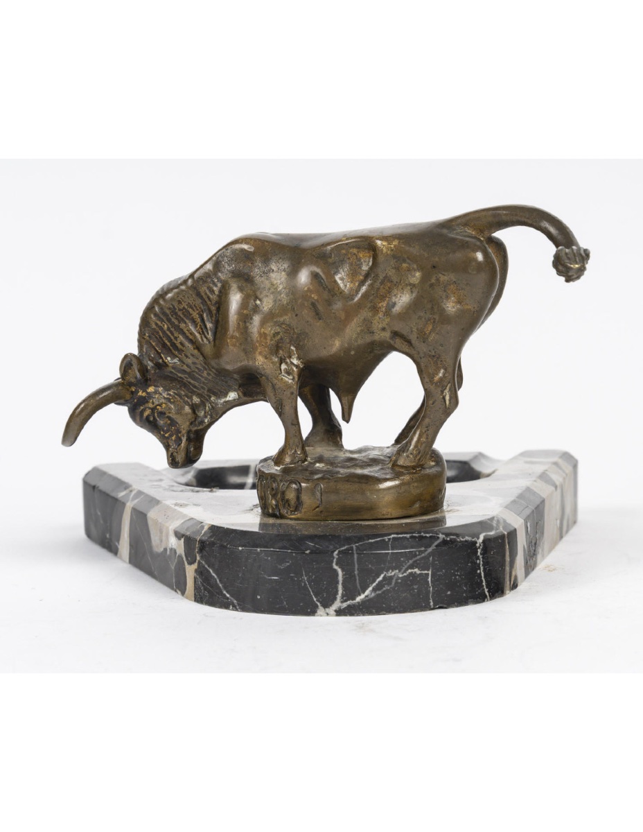 Early 20th Century Ashtray In Patinated Bronze And Marble.-photo-1