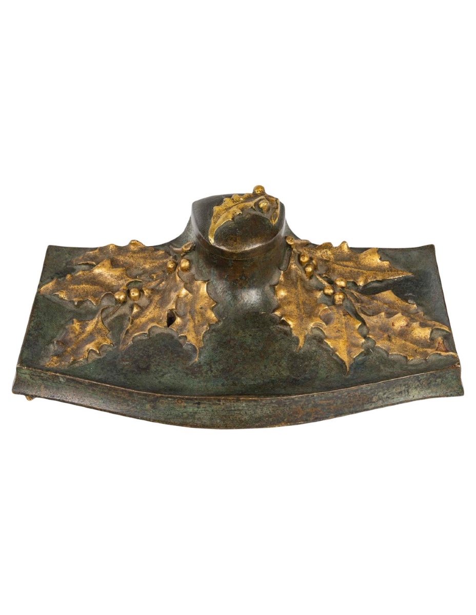 Art Nouveau Period Patinated And Gilded Bronze Inkwell, 1900.