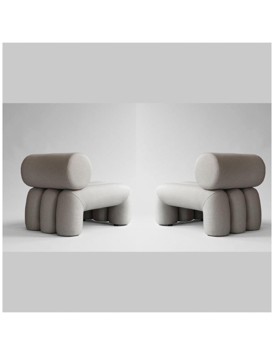 Pair Of Contemporary Armchairs - Taupe Color - Sun-resistant Fabric-photo-3