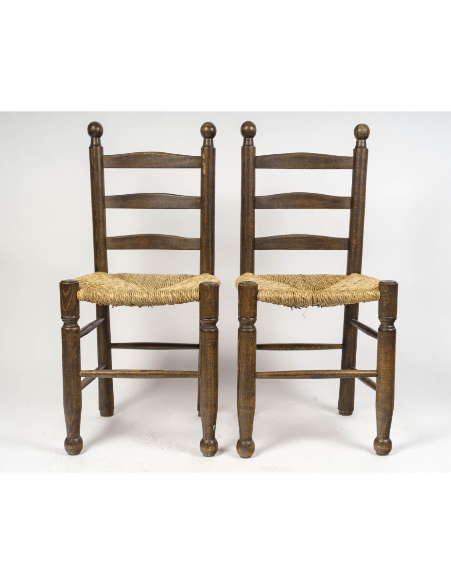 Suite de 6 chaises de salon de Charles Dudouyt en bois et cannage, XXème siècle.-photo-3