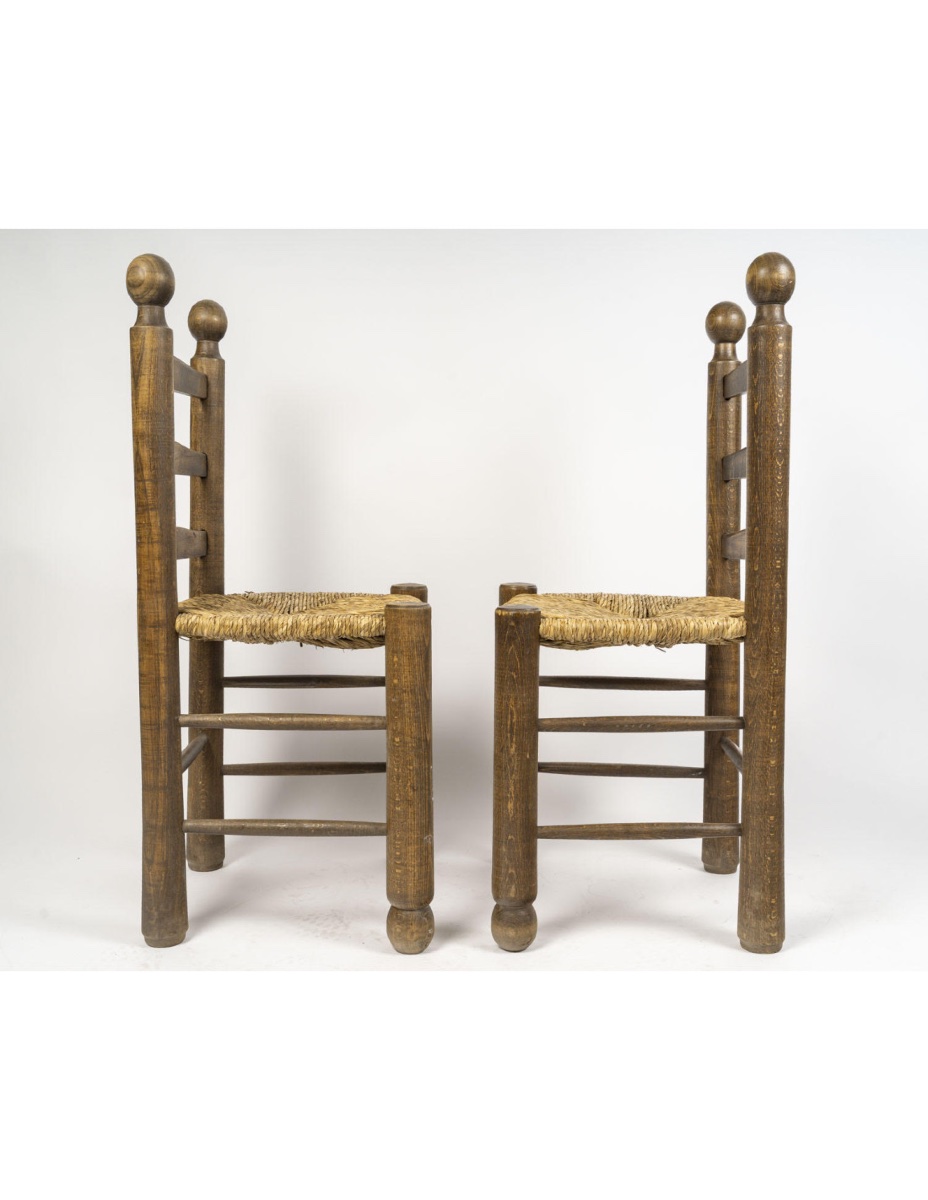 Suite de 6 chaises de salon de Charles Dudouyt en bois et cannage, XXème siècle.-photo-3
