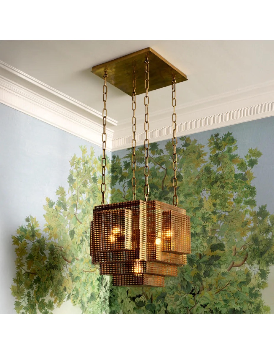Pendant Light, Modernist Chandelier In Patinated Brass.-photo-2