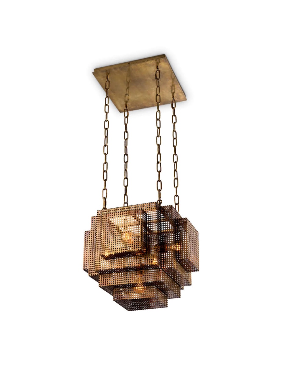 Pendant Light, Modernist Chandelier In Patinated Brass.-photo-3