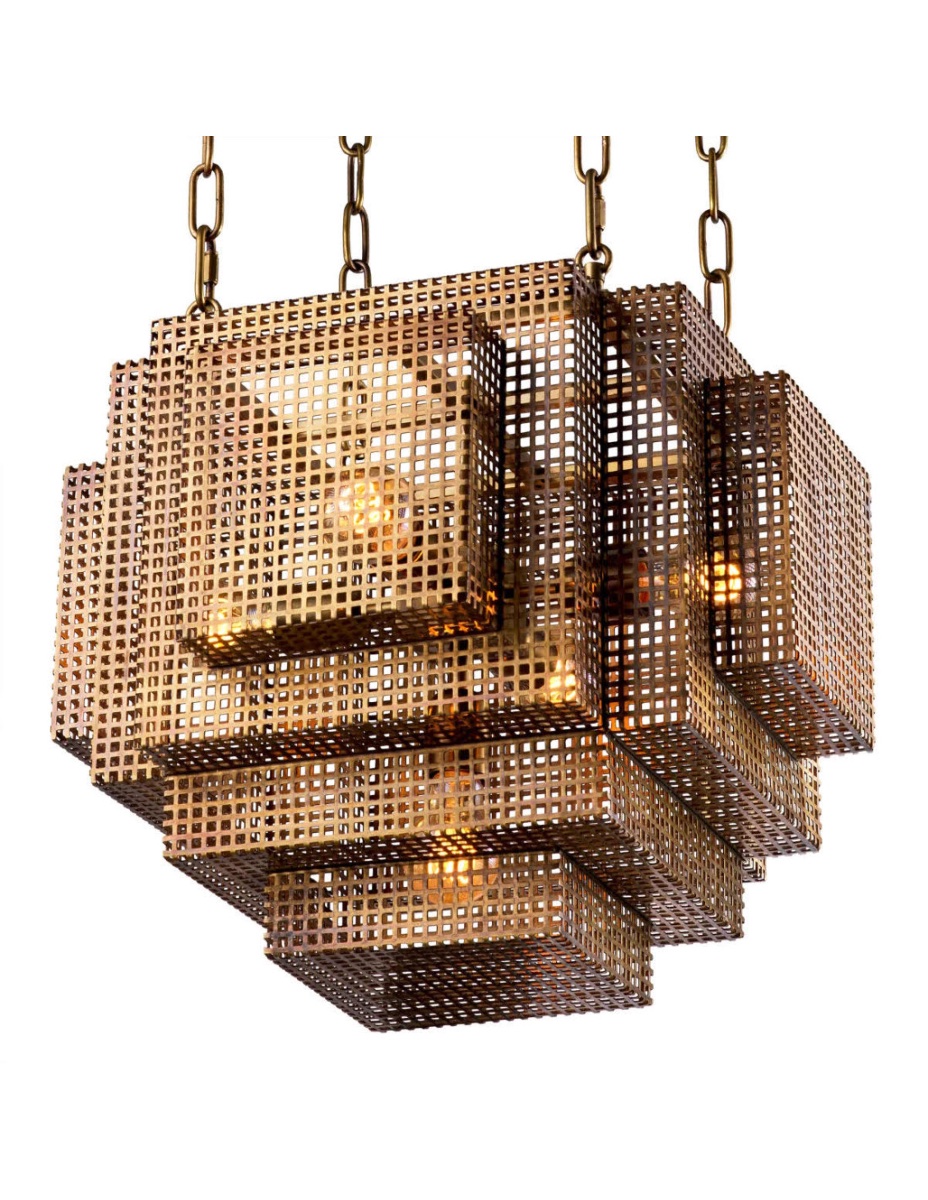 Pendant Light, Modernist Chandelier In Patinated Brass.-photo-4