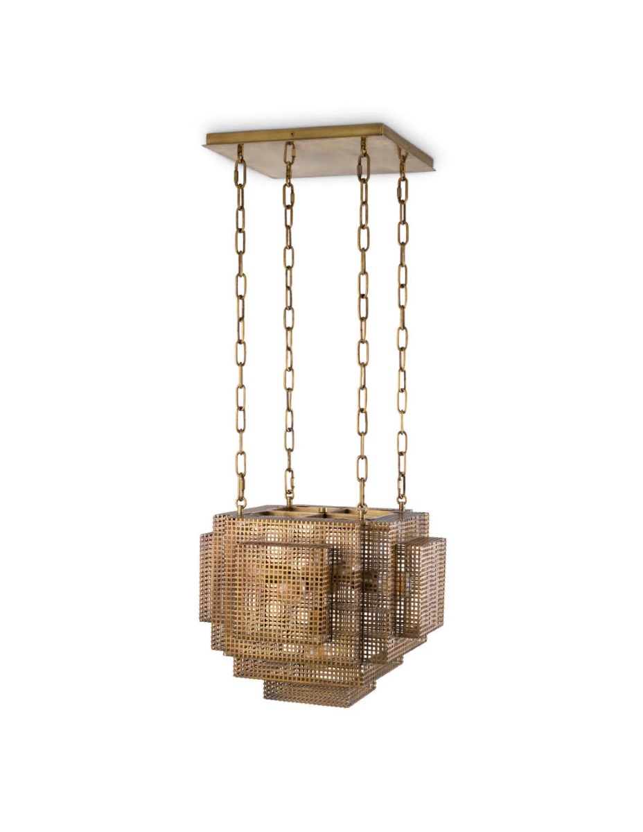 Pendant Light, Modernist Chandelier In Patinated Brass.-photo-1