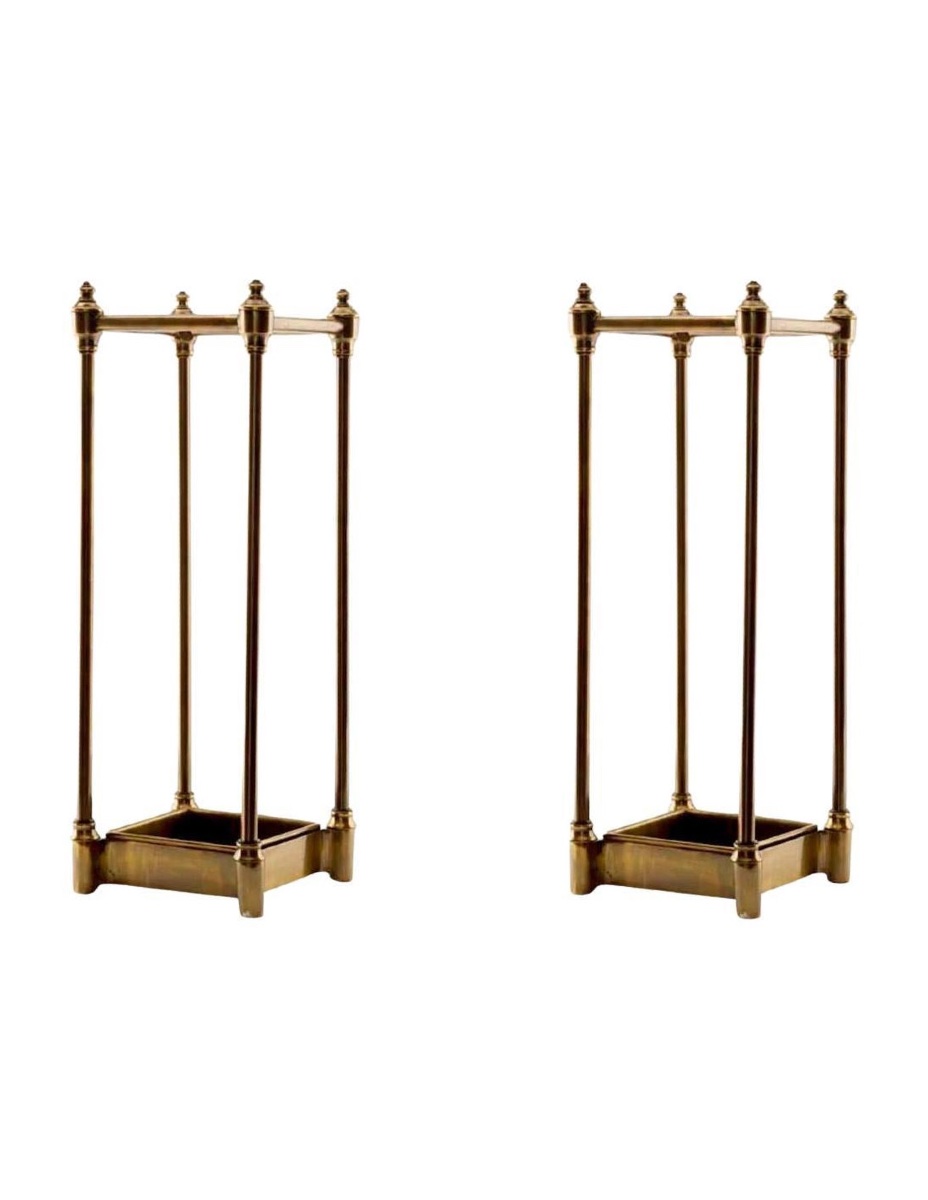 Pair Of Umbrella Stands, Antique Brass Finish, Drip Tray Included, Chic Vintage Frame-photo-2