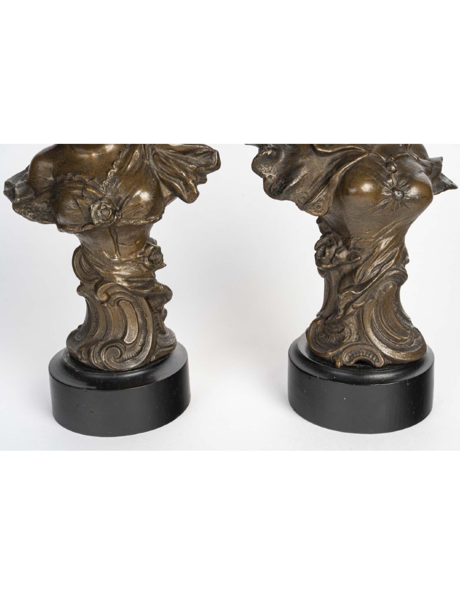 Paire de sculptures en régule, socle en bois, Art Nouveau, 1900.-photo-3