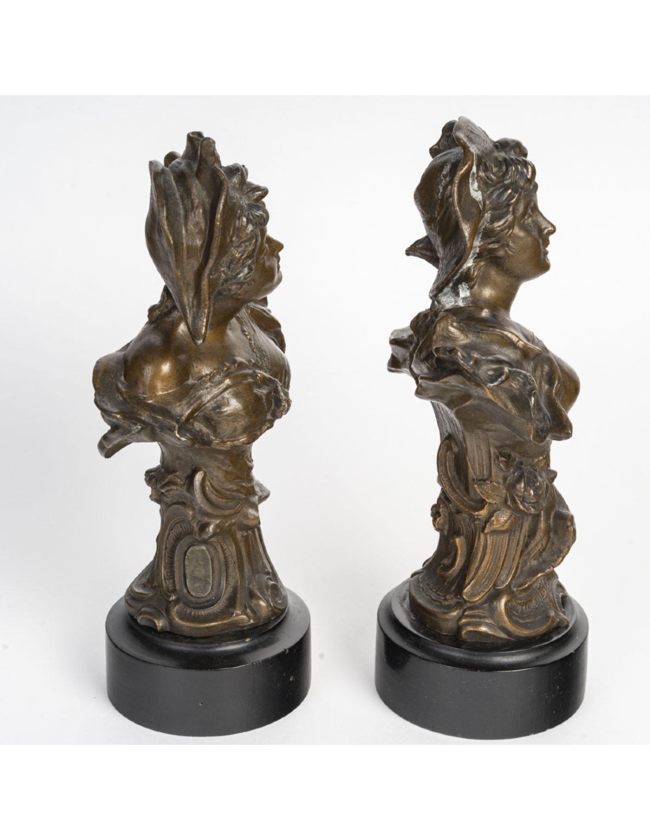 Paire de sculptures en régule, socle en bois, Art Nouveau, 1900.-photo-4