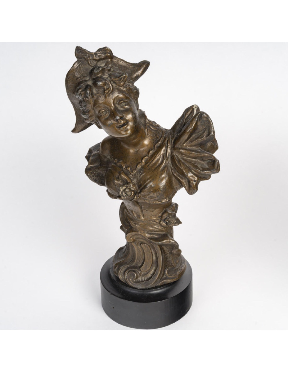 Paire de sculptures en régule, socle en bois, Art Nouveau, 1900.-photo-3