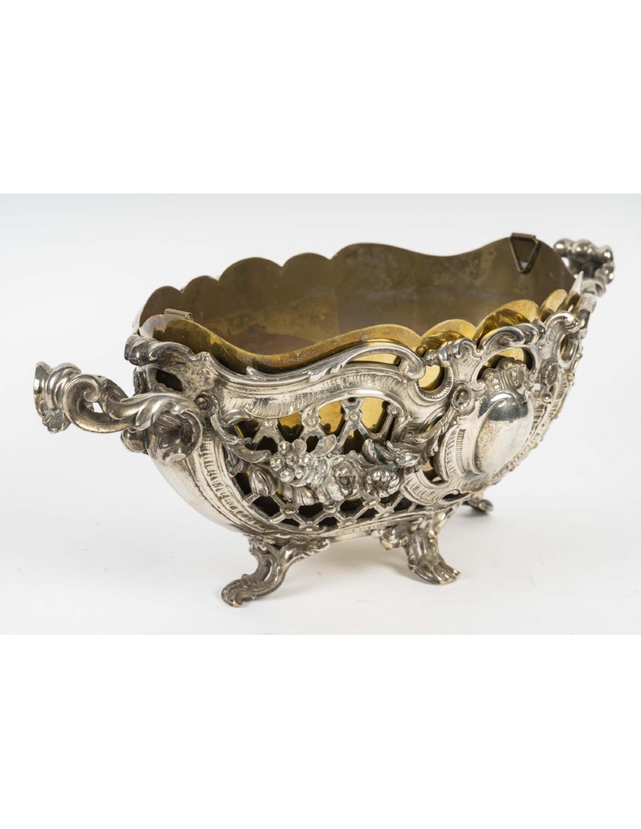 Cup, Silver-plated Bronze Planter, 19th Century, Napoleon III Period.-photo-3