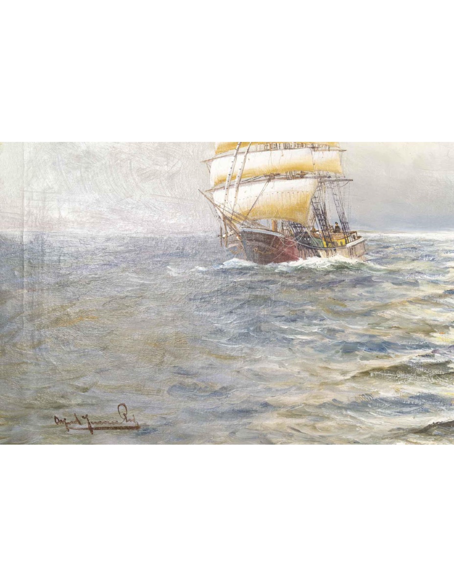 Peinture, huile sur toile de la fin du XIXème siècle, peinture de Marine.-photo-2