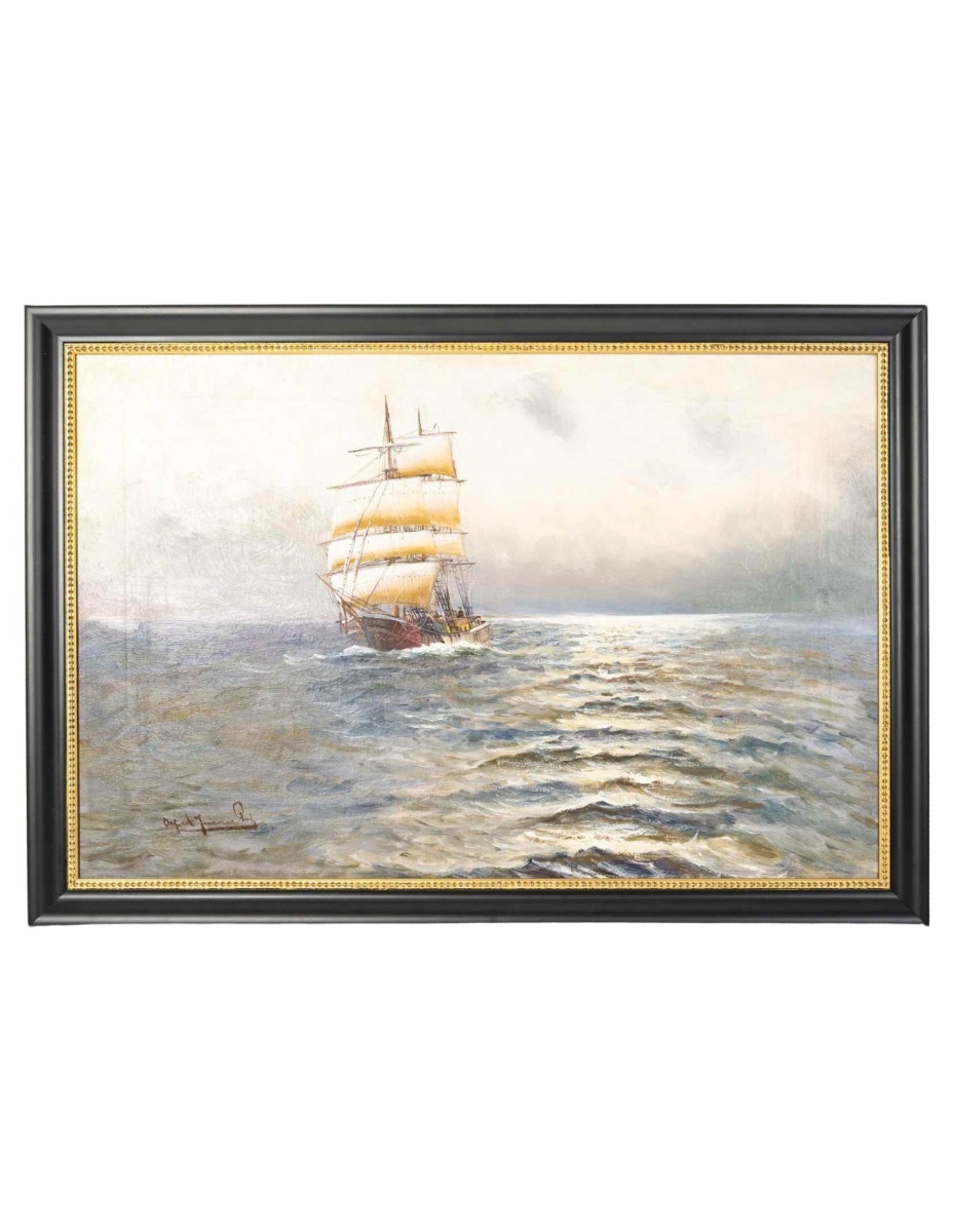 Peinture, huile sur toile de la fin du XIXème siècle, peinture de Marine.