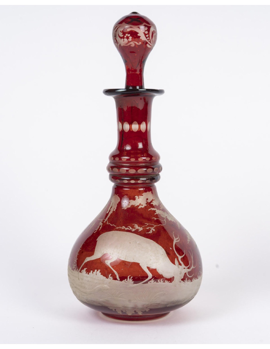 Set huile et vinaigre en cristal de bohème gravé et une petite salière, époque Napoléon III, XI-photo-2