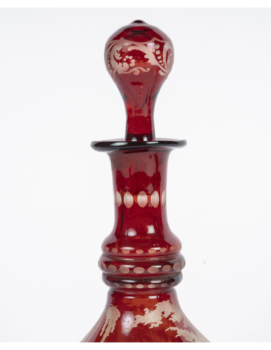 Set huile et vinaigre en cristal de bohème gravé et une petite salière, époque Napoléon III, XI-photo-3