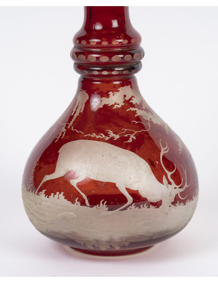 Set huile et vinaigre en cristal de bohème gravé et une petite salière, époque Napoléon III, XI-photo-4