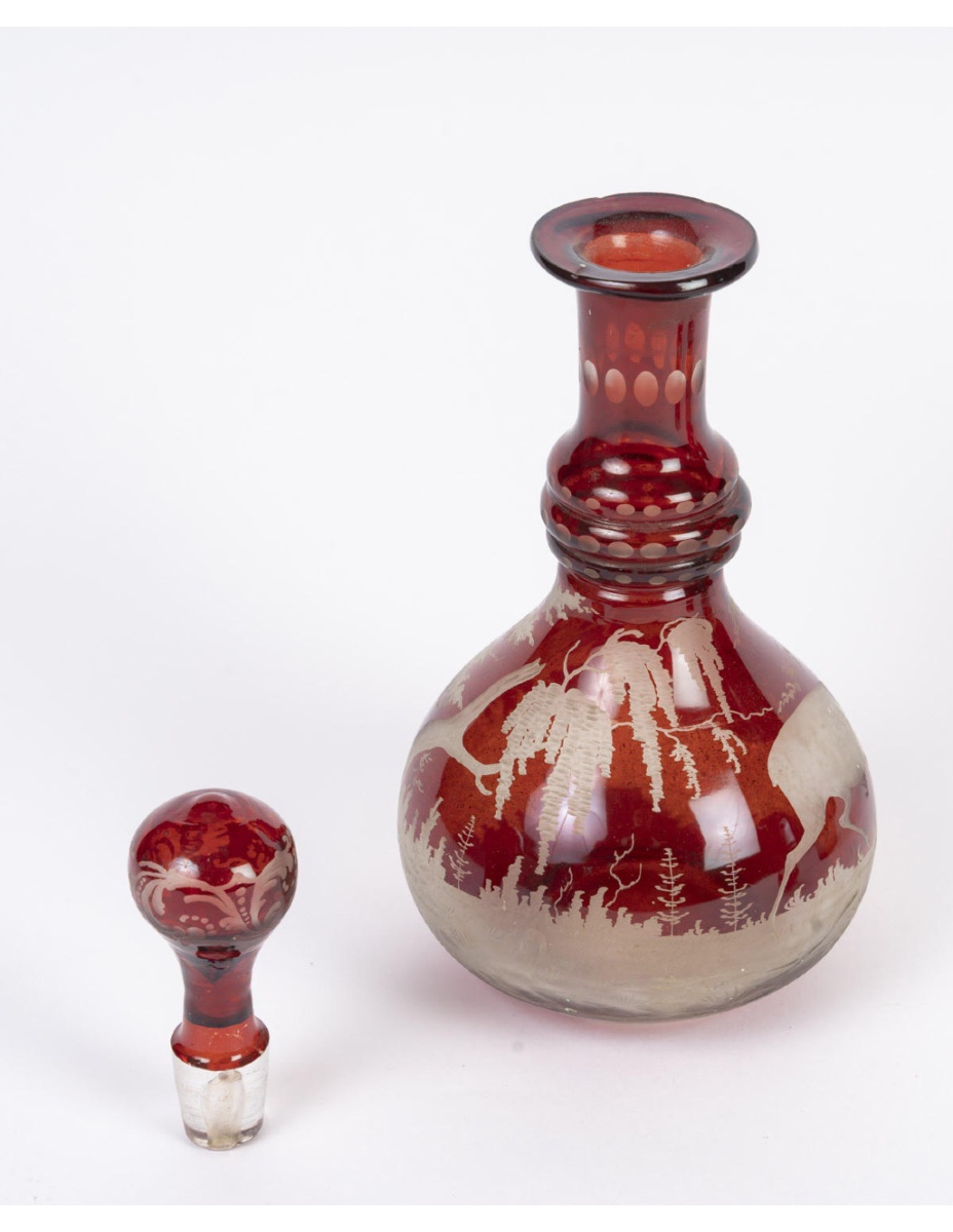 Set huile et vinaigre en cristal de bohème gravé et une petite salière, époque Napoléon III, XI-photo-1