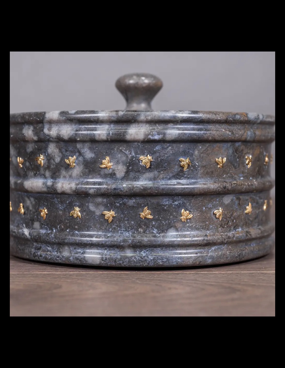 Drageoir aux abeilles en marbre gris et noir-photo-2