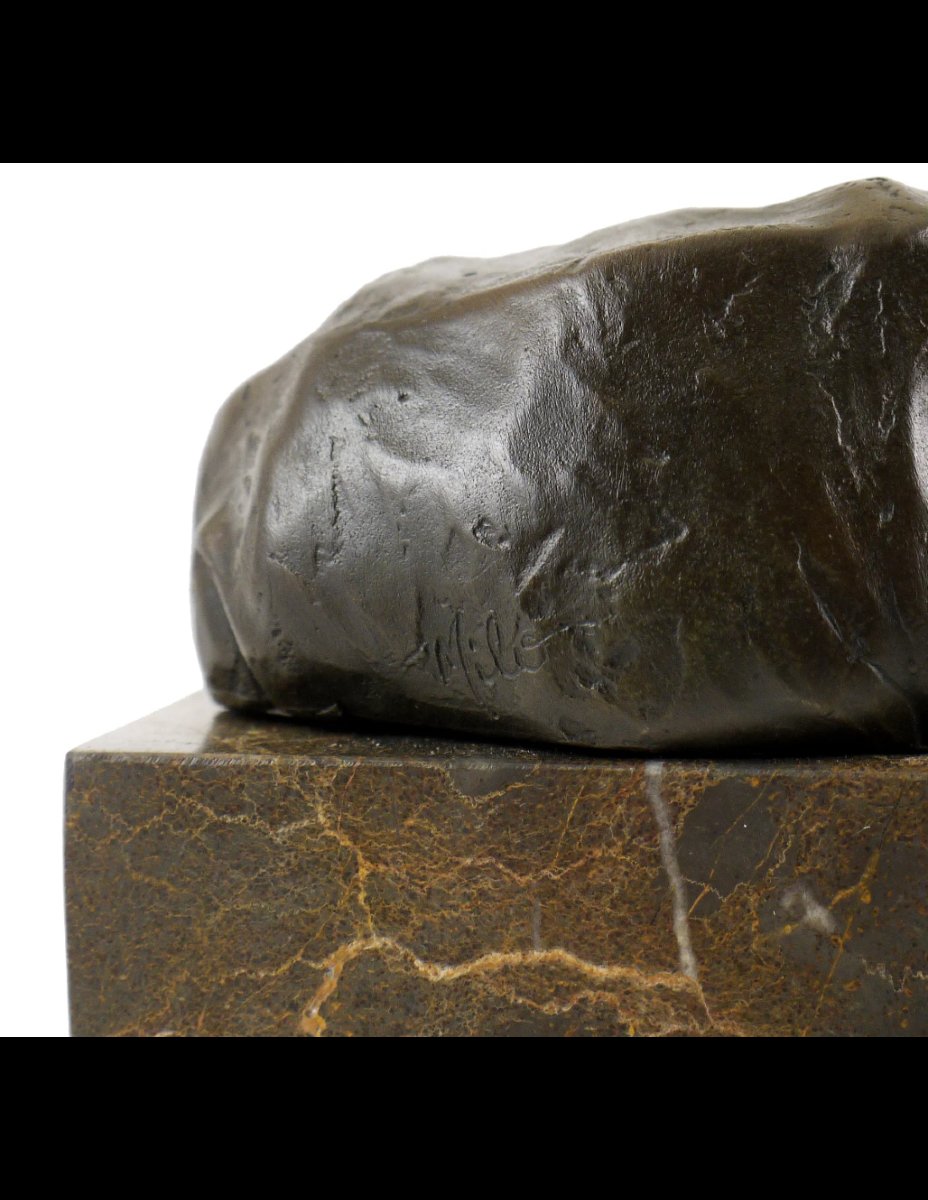 Statue, Bronze Sculpture Of A Rhinoceros, Marble Pedestal-photo-3