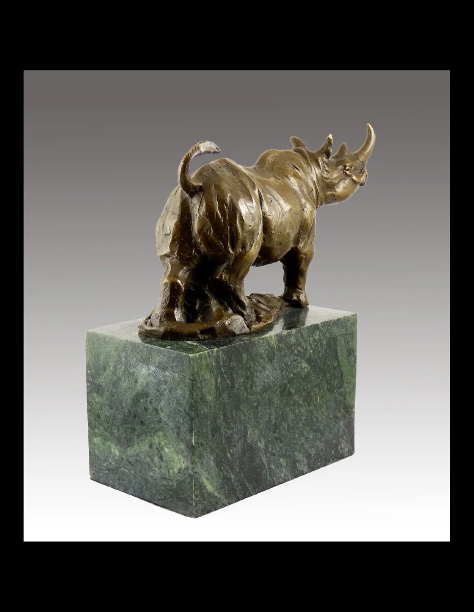 Sculpture de Rhinocéros, statue en bronze, socle en marbre-photo-4