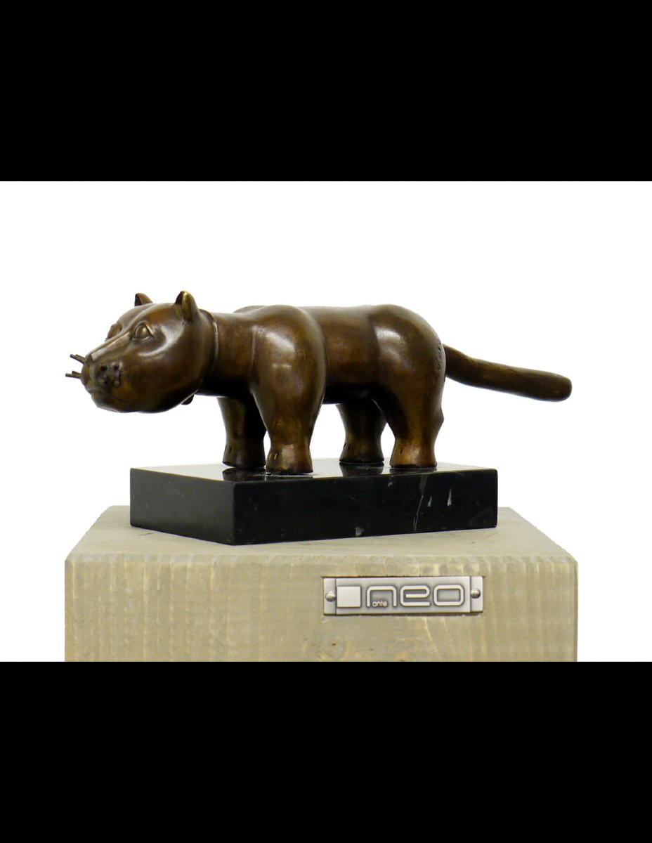 Sculpture en bronze,"El Gato", dans le gout de Fernando Botero-photo-2