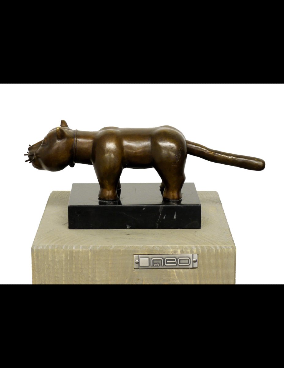 Sculpture en bronze,"El Gato", dans le gout de Fernando Botero-photo-3