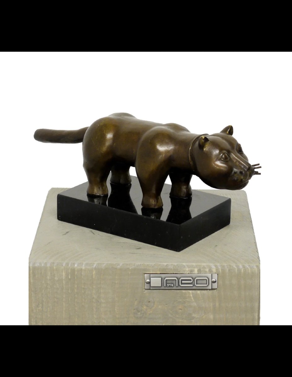 Sculpture en bronze,"El Gato", dans le gout de Fernando Botero-photo-4