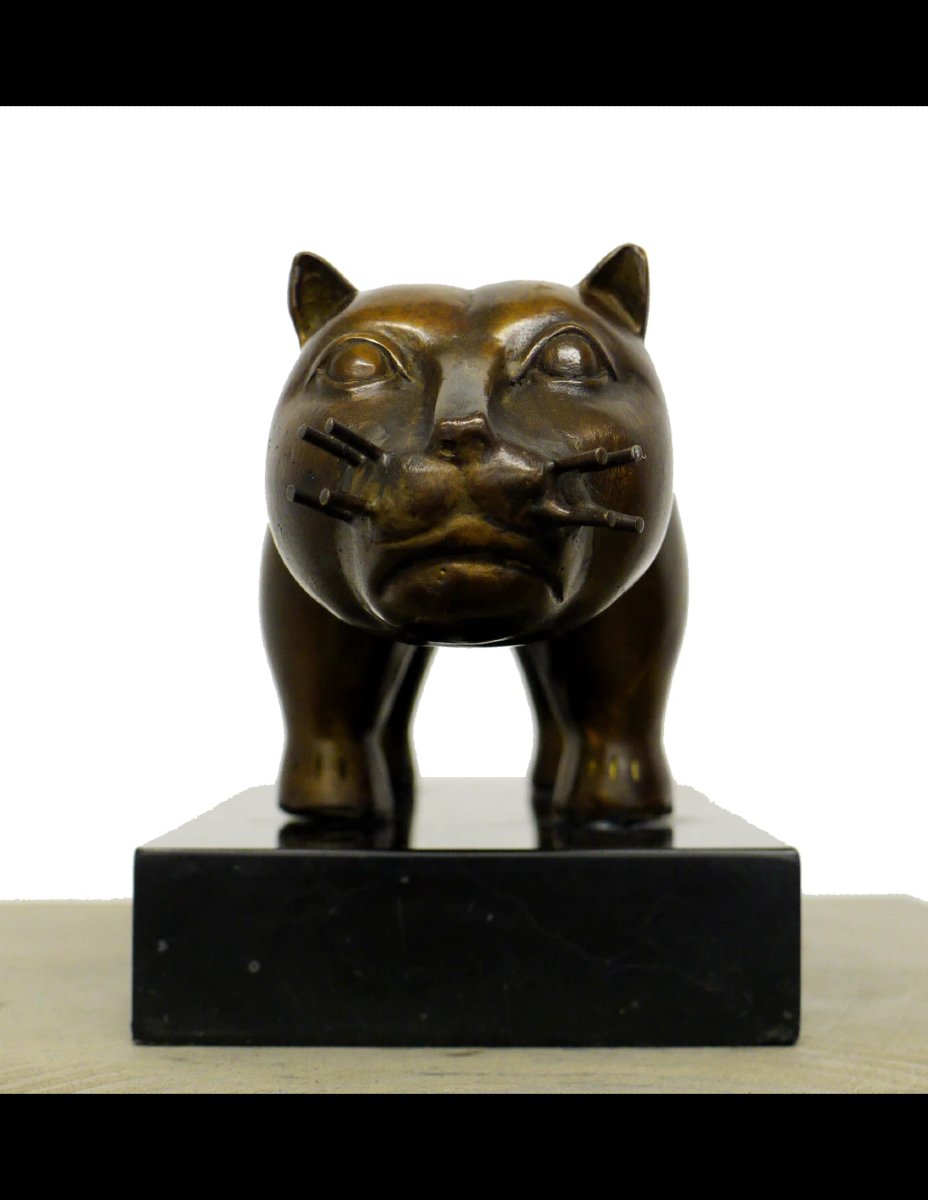 Sculpture en bronze,"El Gato", dans le gout de Fernando Botero-photo-2