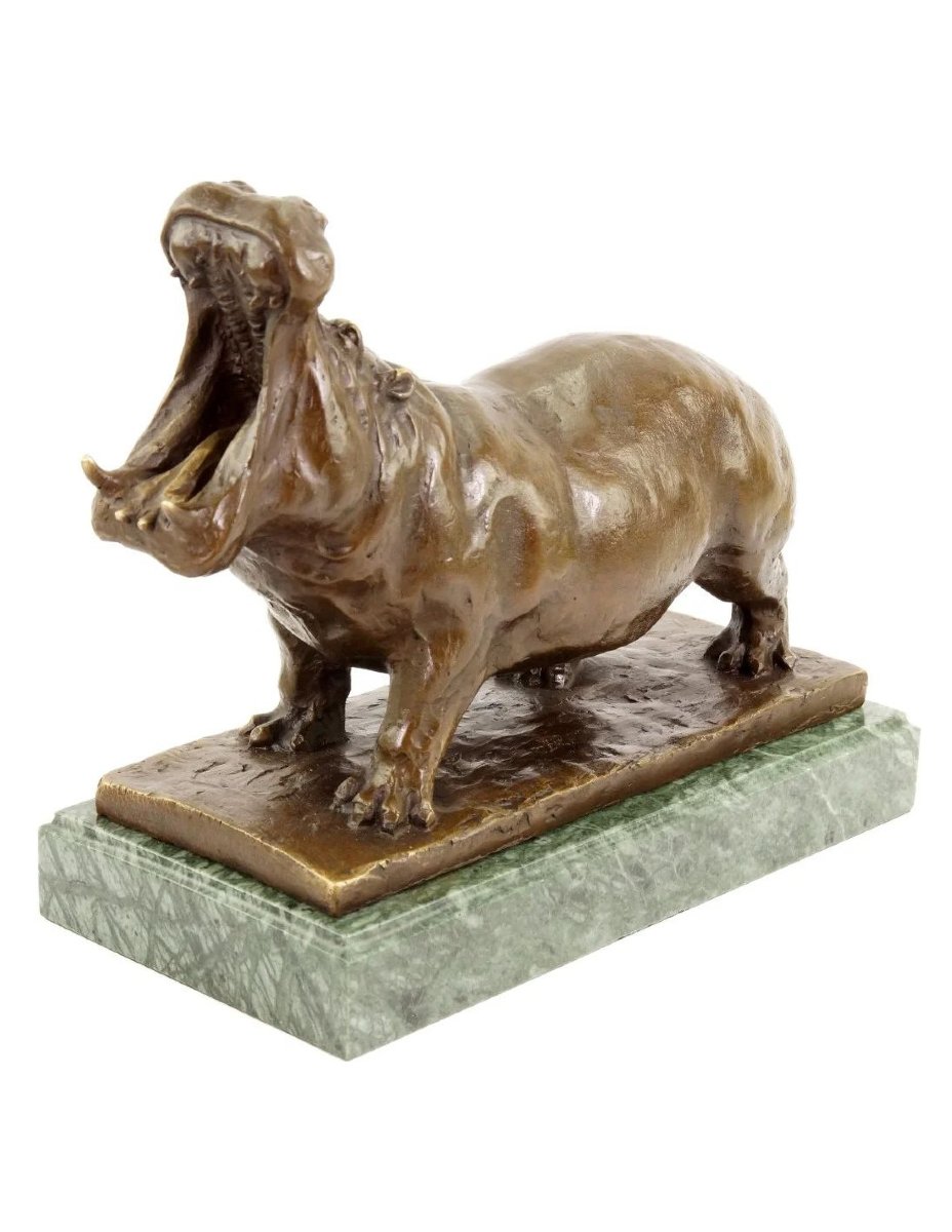 Bronze Animal Sculpture Of A Yawning Hippopotamus, After Rembrandt Bugatti-photo-3