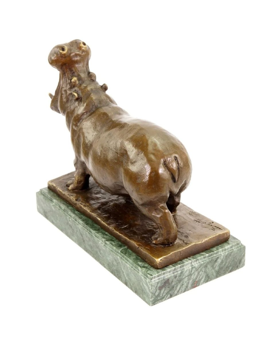 Bronze Animal Sculpture Of A Yawning Hippopotamus, After Rembrandt Bugatti-photo-4