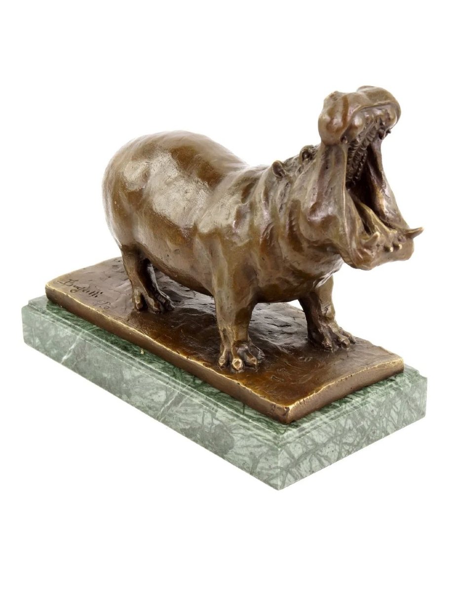 Bronze Animal Sculpture Of A Yawning Hippopotamus, After Rembrandt Bugatti-photo-4