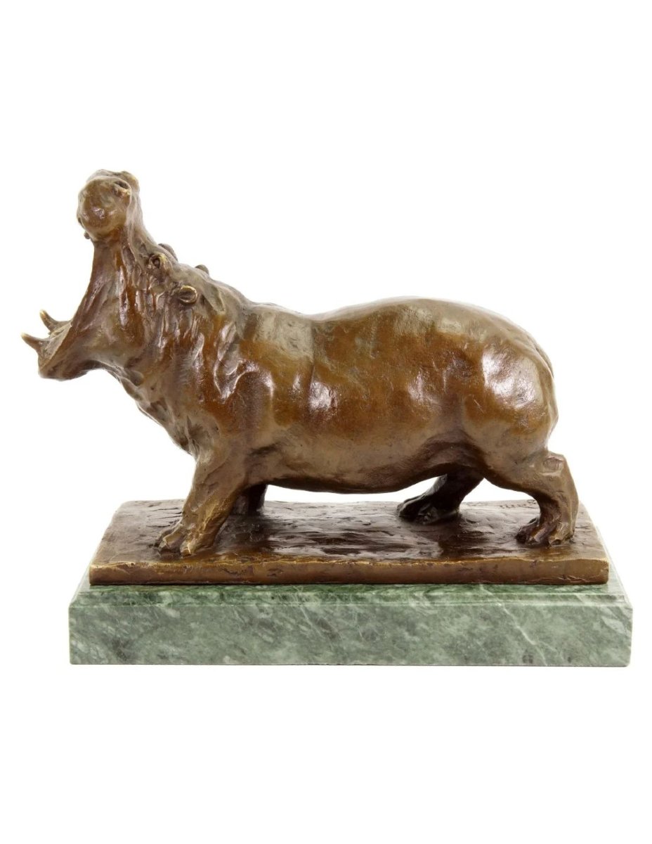 Bronze Animal Sculpture Of A Yawning Hippopotamus, After Rembrandt Bugatti