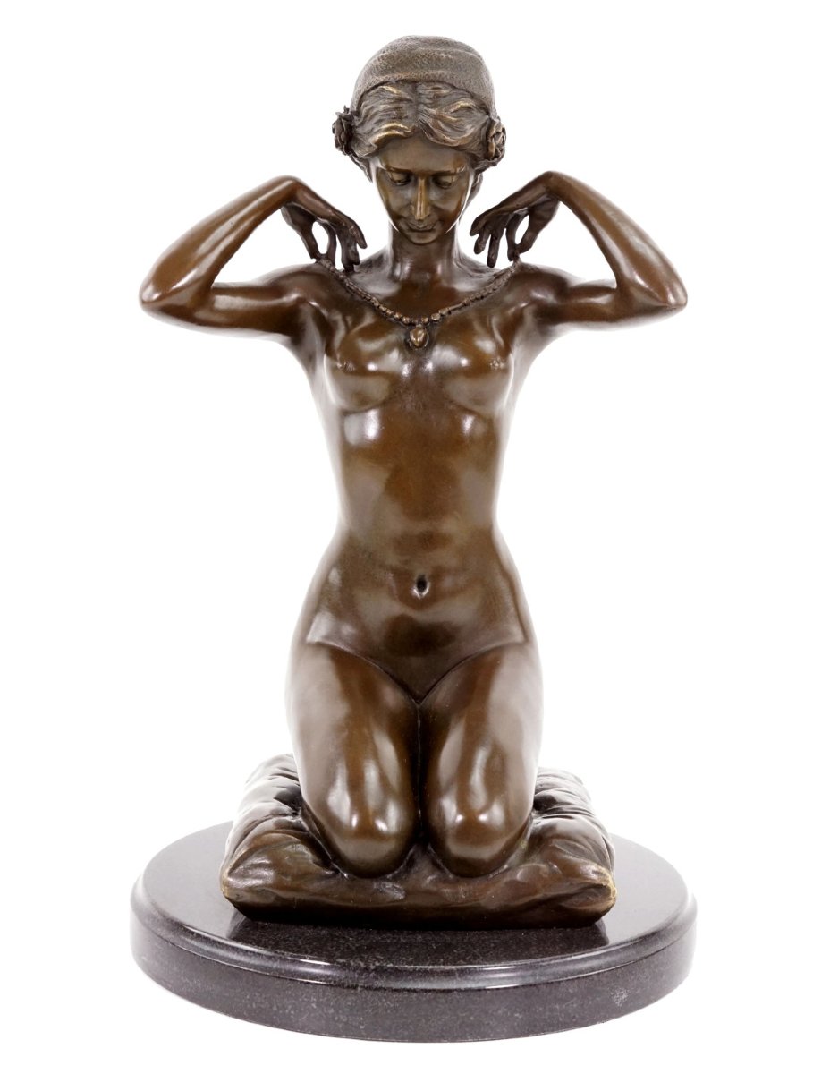 Nude Erotic Statue, Art Nouveau-style Bronze Sculpture-photo-1