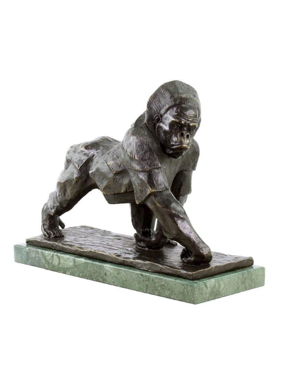 Gorilla Statue, A Bronze Sculpture Based On A Design By Rembrandt Bugatti.-photo-3