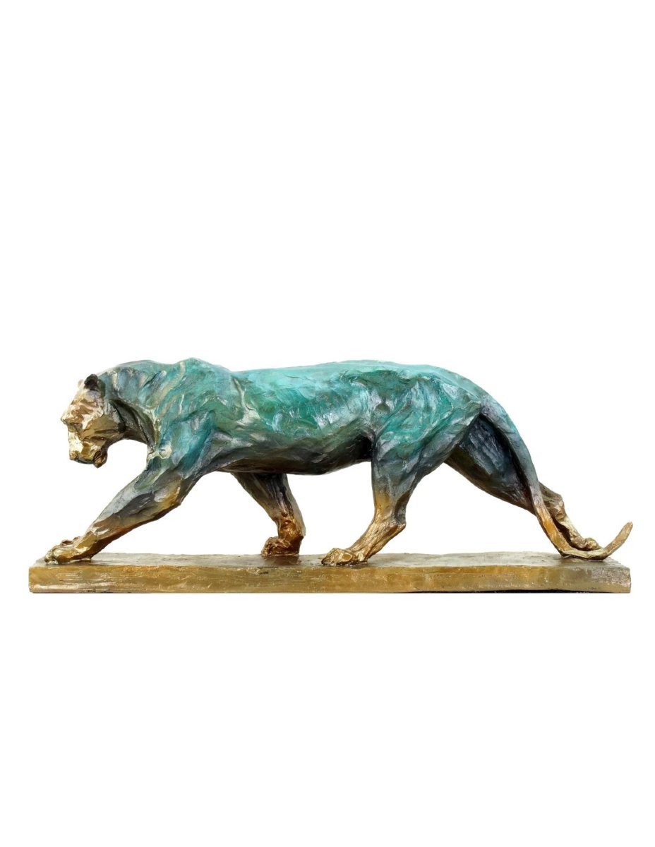 Statue panthère en marche, sculpture en bronze d'après Rembrandt Bugatti.-photo-3