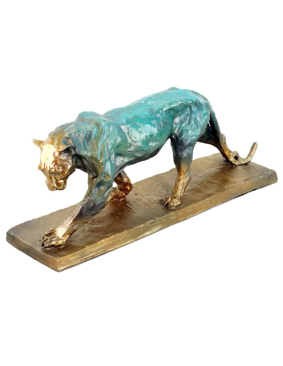 Statue panthère en marche, sculpture en bronze d'après Rembrandt Bugatti.-photo-1