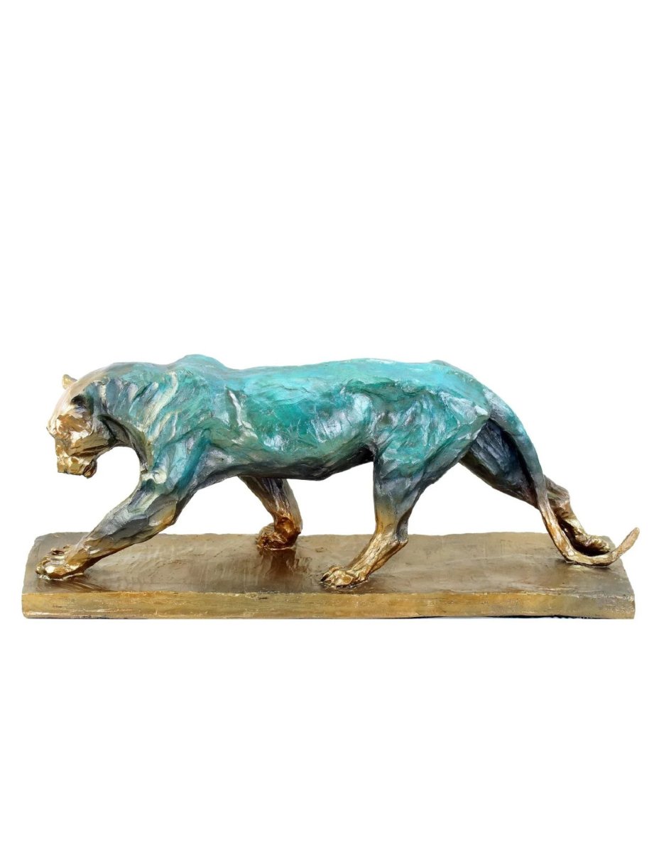 Statue panthère en marche, sculpture en bronze d'après Rembrandt Bugatti.