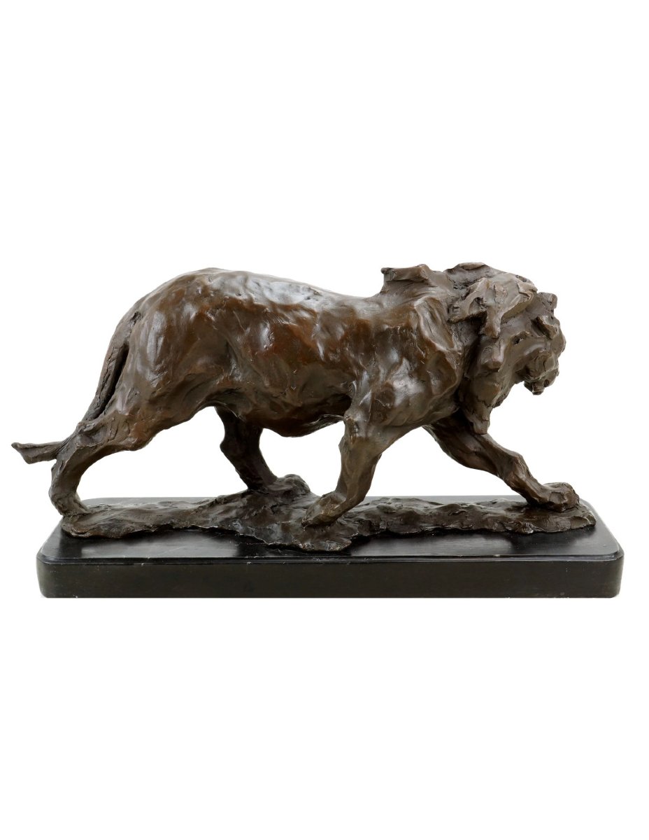 Lion Statue, Bronze Sculpture "lion On The Move" Based On A Design By Rembrandt Bugatti-photo-2
