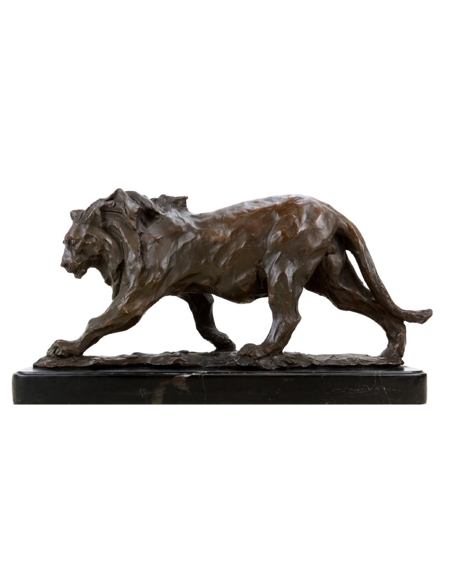 Lion Statue, Bronze Sculpture "lion On The Move" Based On A Design By Rembrandt Bugatti-photo-4
