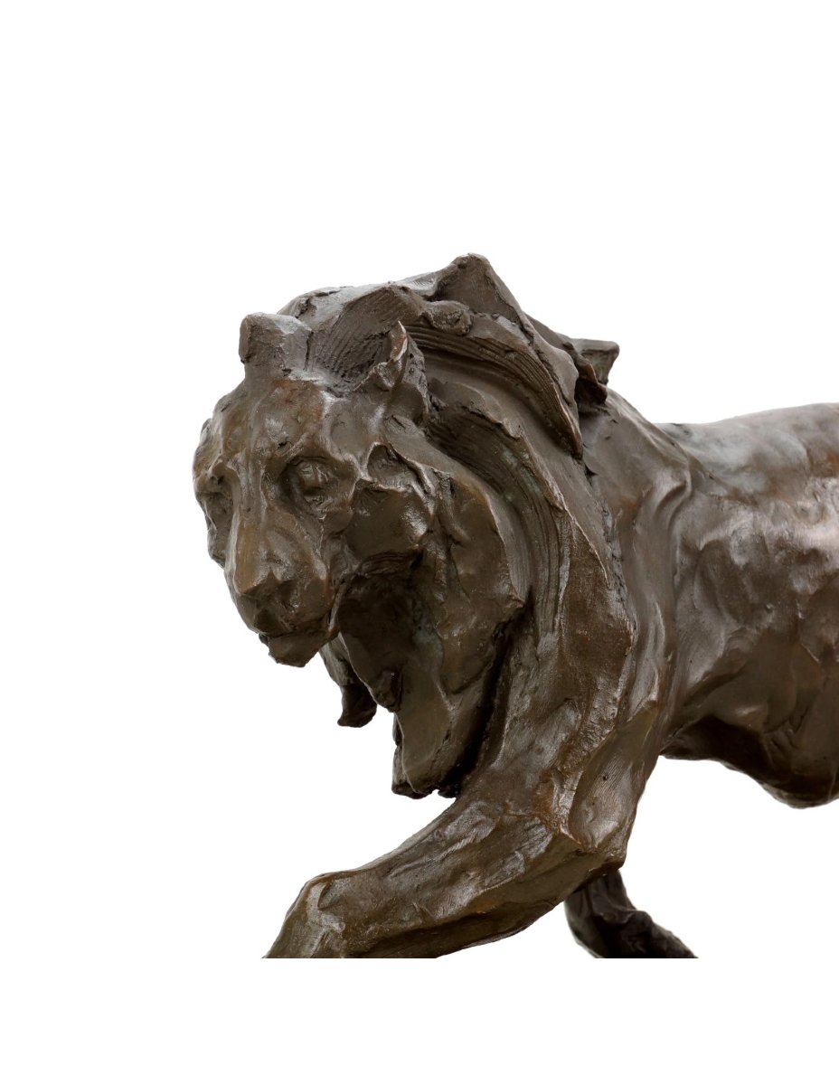 Lion Statue, Bronze Sculpture "lion On The Move" Based On A Design By Rembrandt Bugatti-photo-1