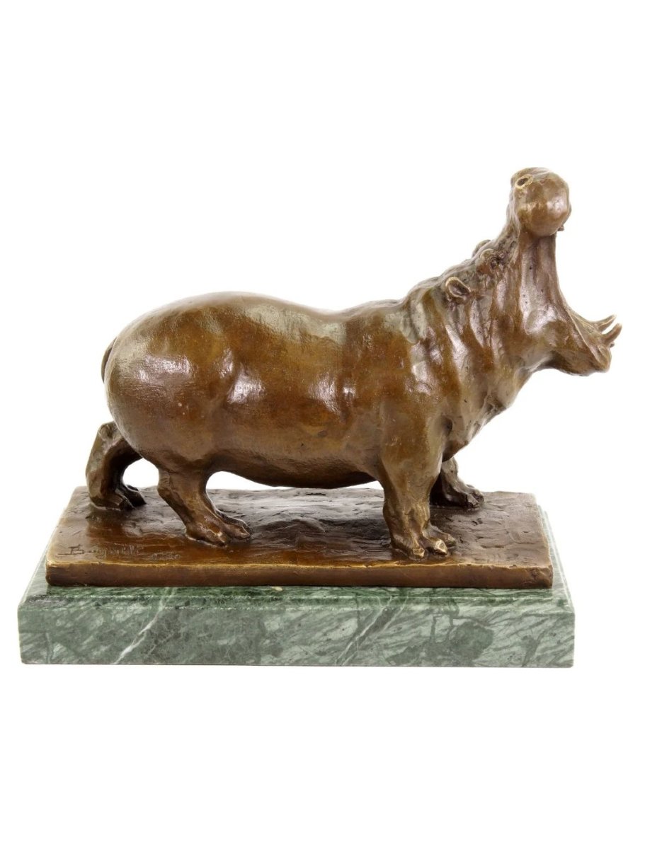 Sculpture animalière en bronze hippopotame bâillant d'après Rembrandt Bugatti.-photo-3