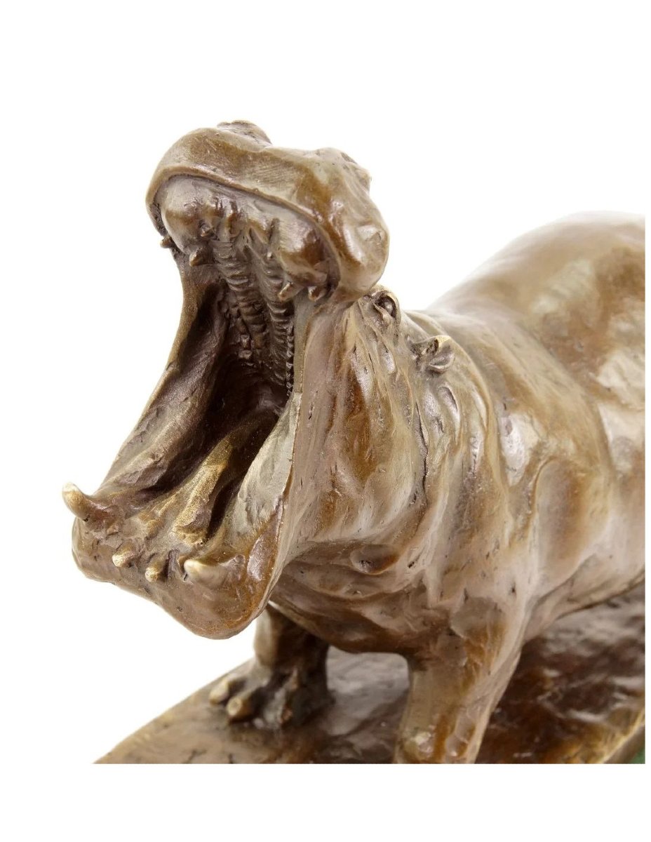 Sculpture animalière en bronze hippopotame bâillant d'après Rembrandt Bugatti.-photo-5