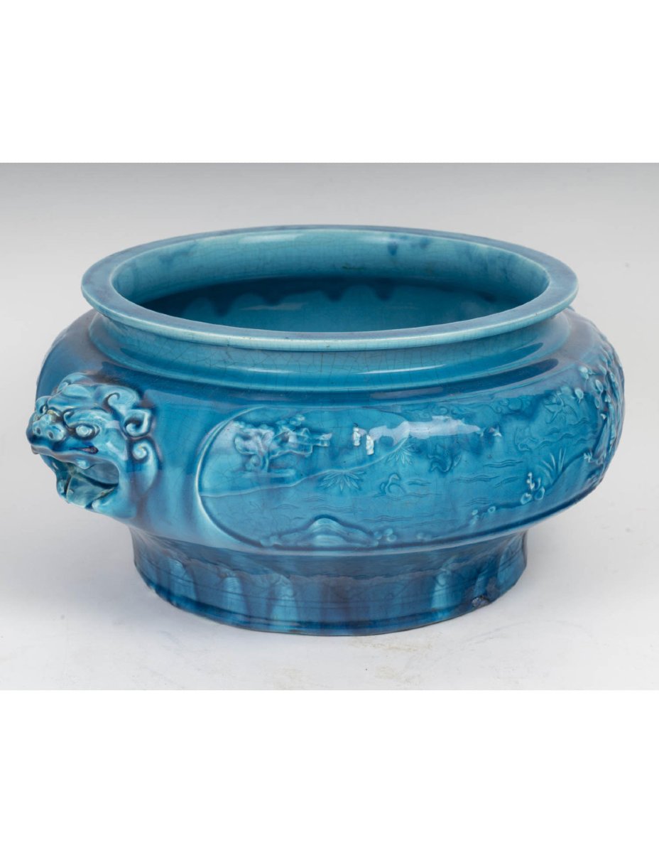Blue Ceramic Planter With Chinese-style Decoration, Longwy, 19th Century-photo-2