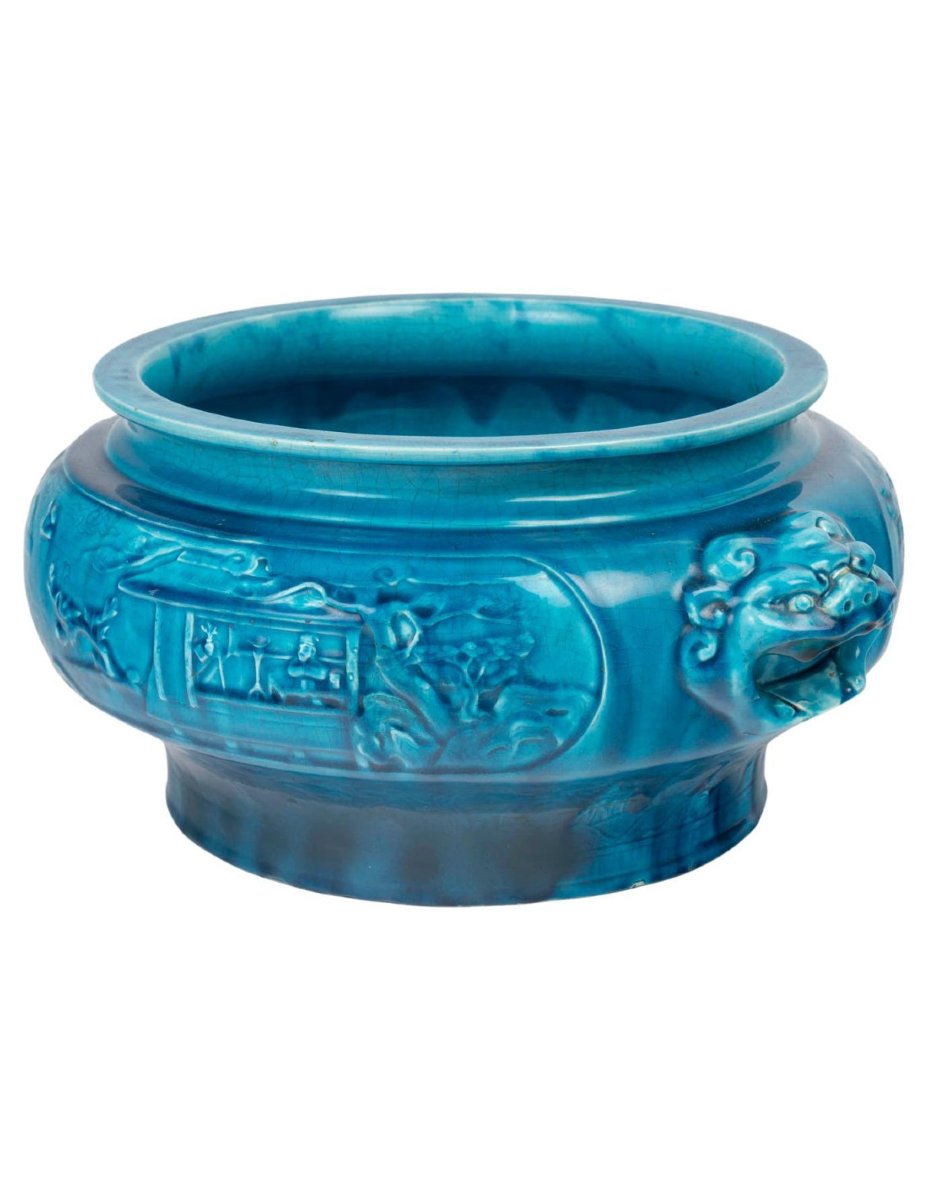 Blue Ceramic Planter With Chinese-style Decoration, Longwy, 19th Century