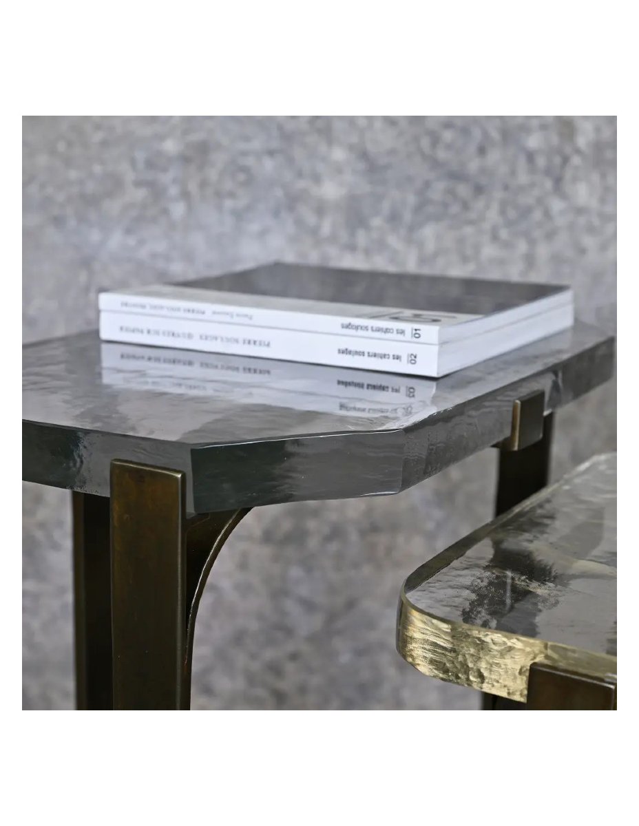 Brutalist Nesting Tables Made Of Weathered Steel And Thick Glass, From The 1950s-photo-4